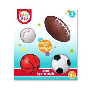 Play Day Mini Sports Balls 4-Pack: Baseball, Basketball, Football, Soccer